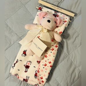 Laura Ashley Pink and White Baby Blanket with Plush Dog